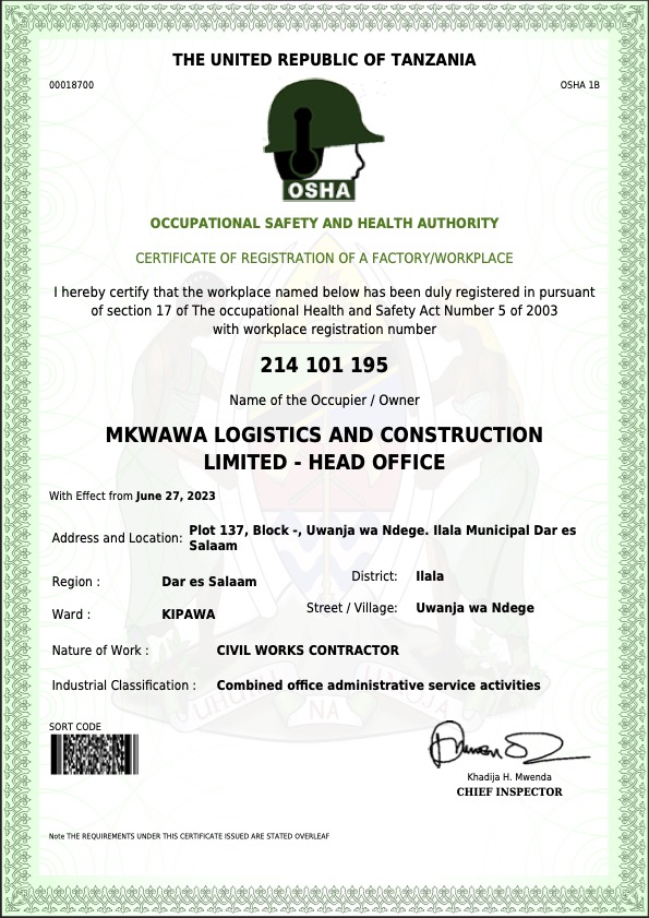 OSHA Certificate